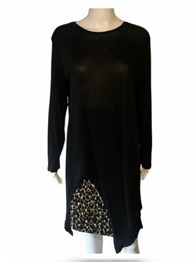 Zara Black Long Sleeve Top with Long Asymmetrical Hem Sz Lg